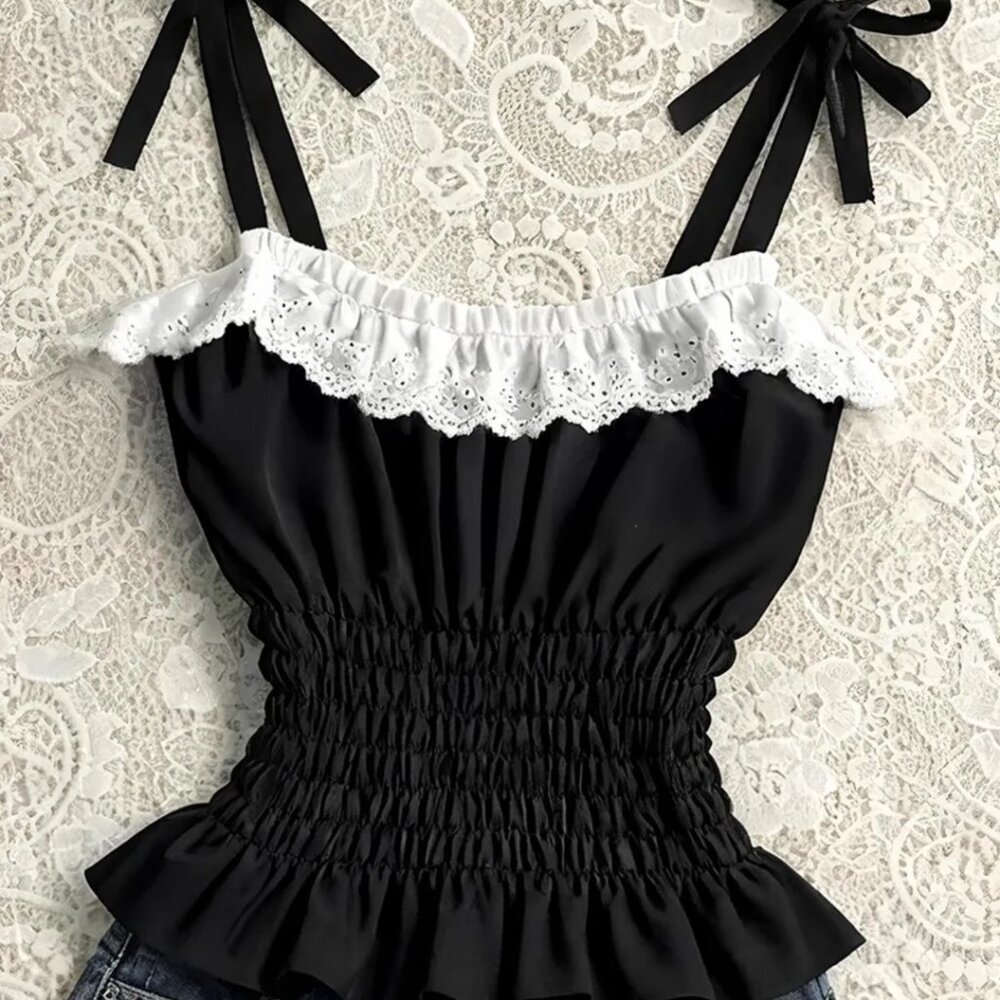 Figure-Flattering Black Lace Patchwork Cami Sweet - image 2